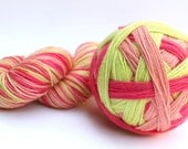 Self Striping Sock Yarn, Superwash Merino, Cashmere and Nylon Fingering Weight, in "Ripe Melons"