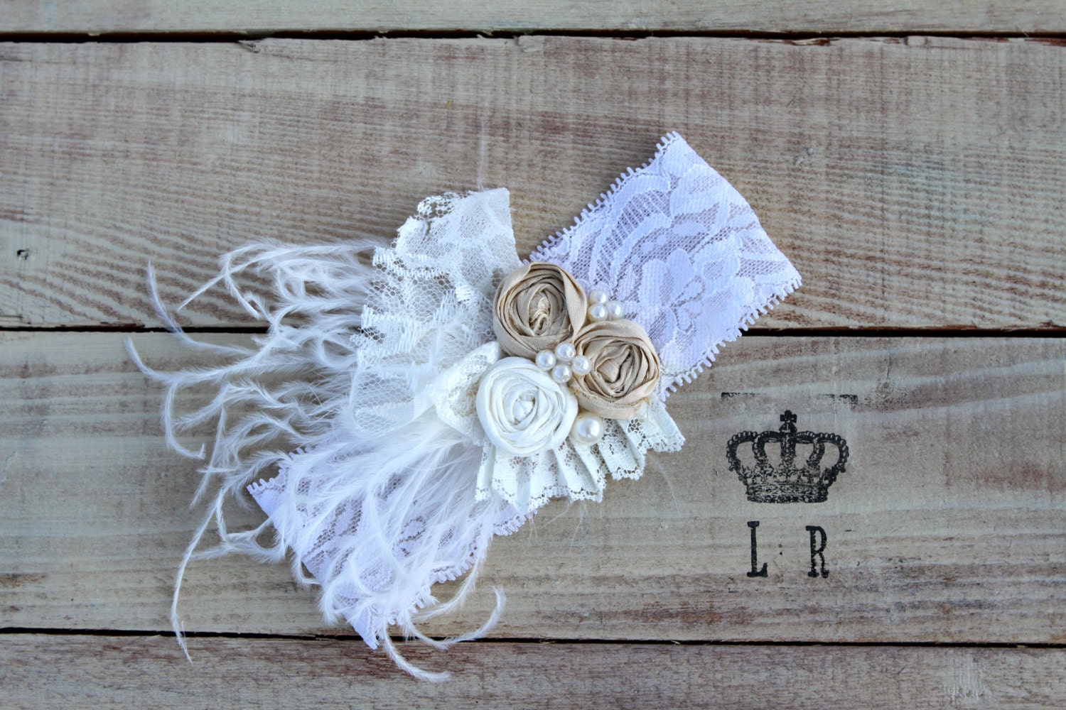 French Vanilla Shabby Chic Neutral Headband or Wedding Garter by London Raquel