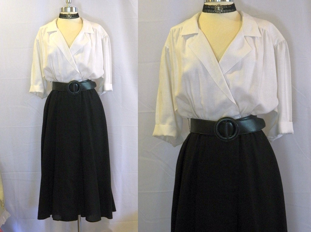 Black and White Linen Wrap Dress - Caron of Chicago