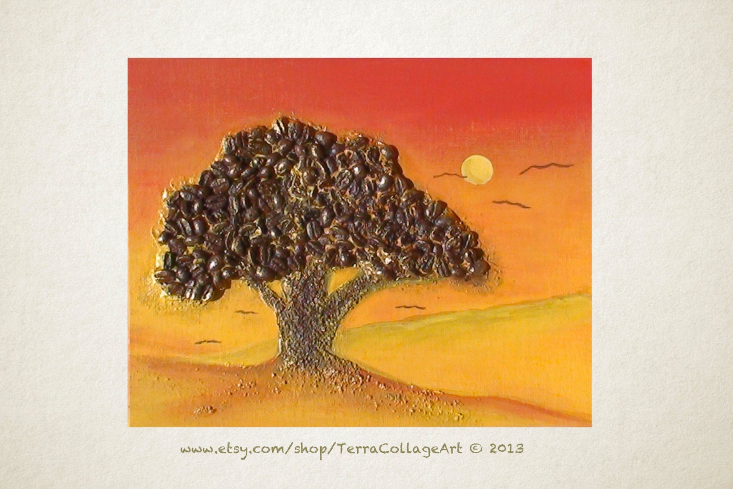 Coffee Sunset. 8x10 in Mixed Media Original Art. Unframed. Home kitchen decor gift idea Reduced Price