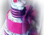 Baby Shower Diaper Cake, 3 Tier Diaper Cake, Pink and Navy