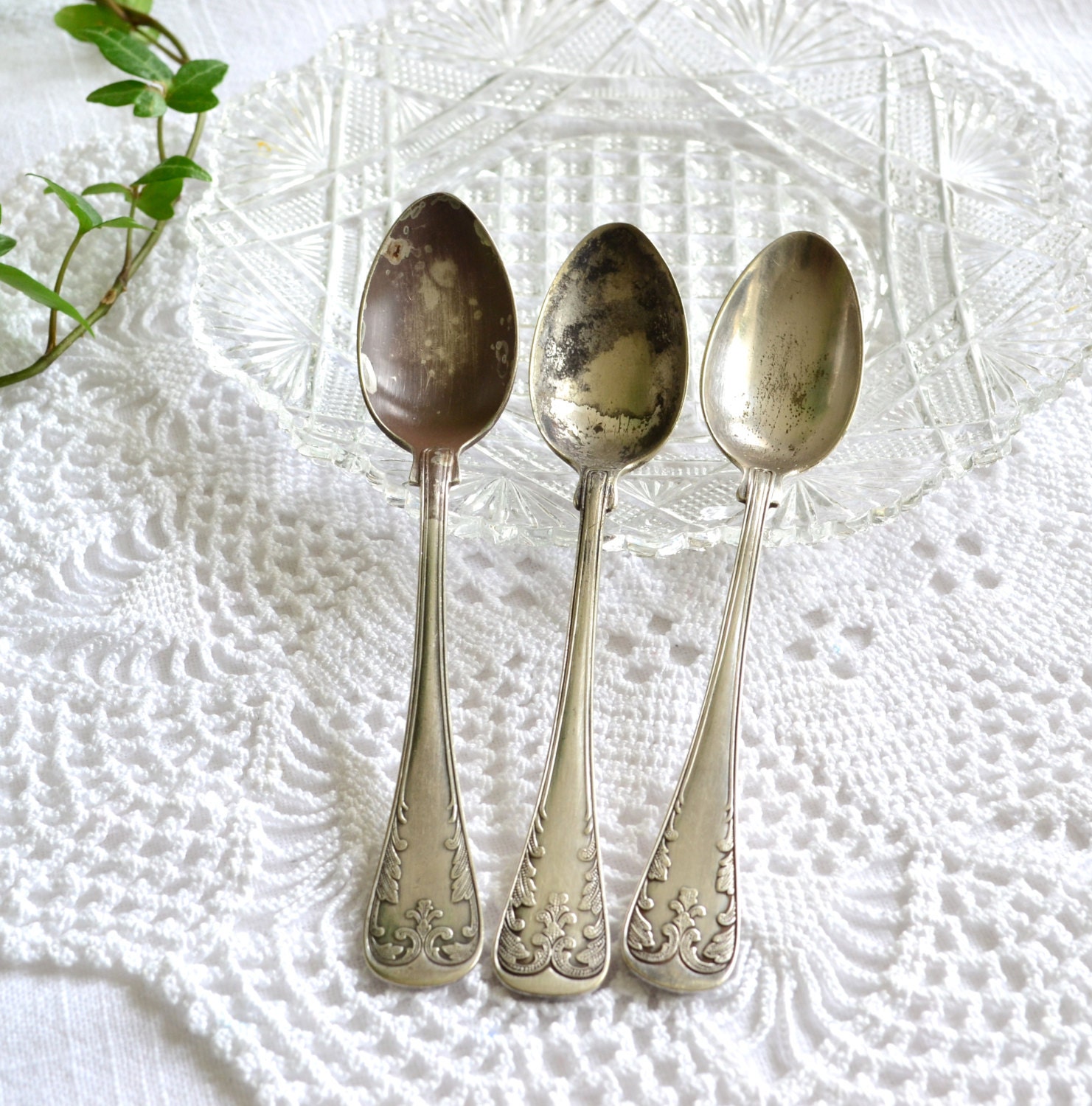 Tea spoons vintage Swedish  silver plate very shabby