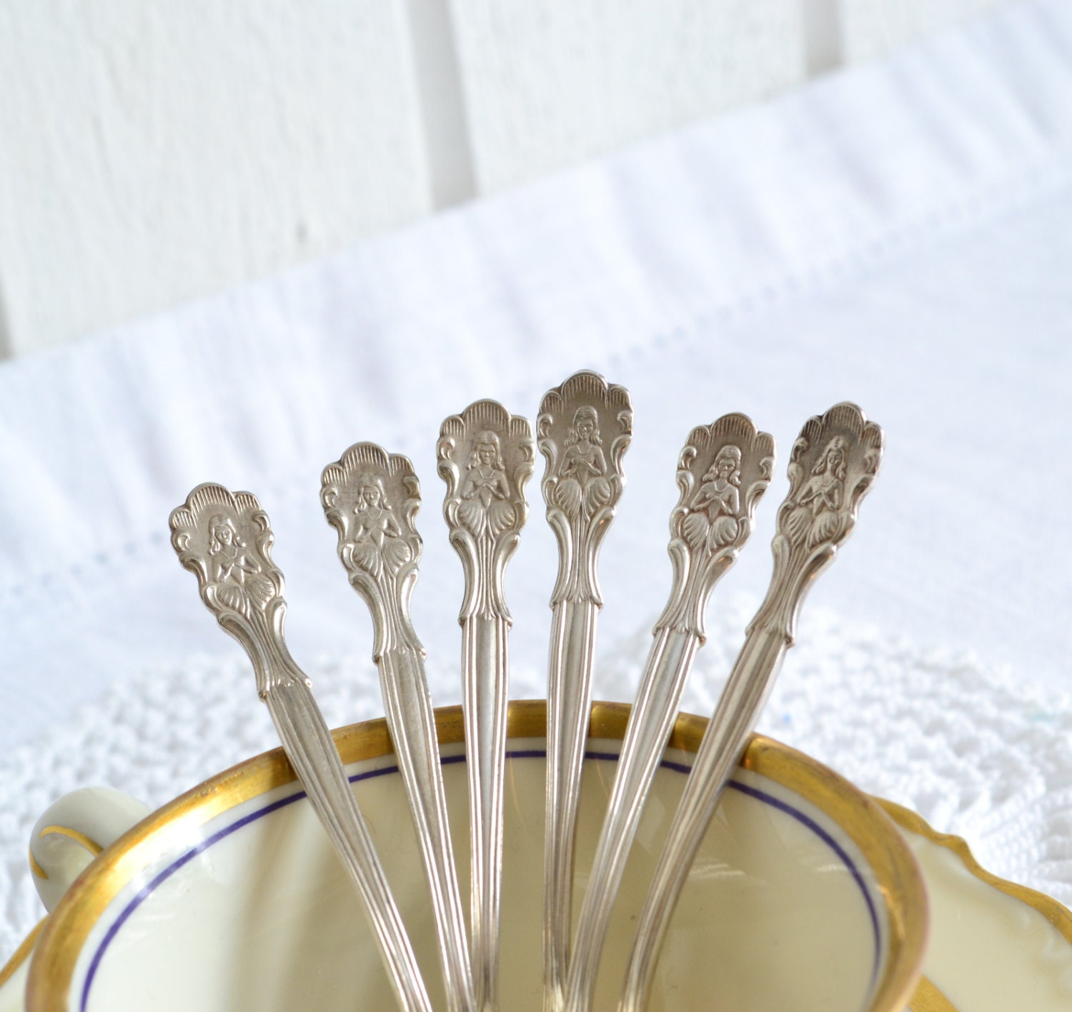 Mocha coffee spoons set of  6   vintage Swedish wedding goldwashed demitasse spoons