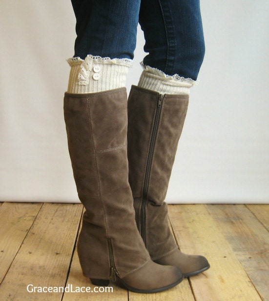 SALE SALE The Milly Lace - Cream Cable-knit Boot Socks w/ Ivory Lace knit lace trim and buttons (Item no. 5-7)