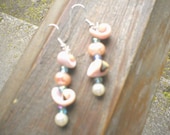 Pierced Dangle Earrings Seashell, Freshwater Pearl and Aqua Glass Czech Beads Beach Wedding Bridal Unique Handmade Jewelry