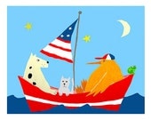 Patriotic Crew - Dog & Cat art print illustration 11x14 poster