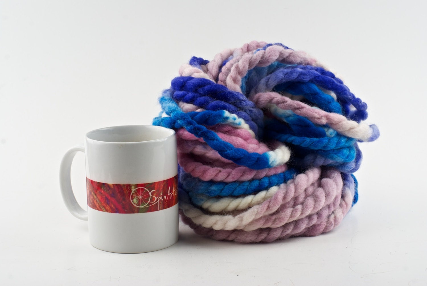 Super Bulky HandSpun Yarn, in Lilac White and Blue - More Coffee 2
