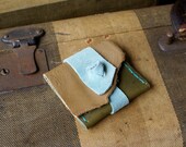 2 x 2 Square Business Card Case in Olive, Mustard Leather with Blue Suede Tie