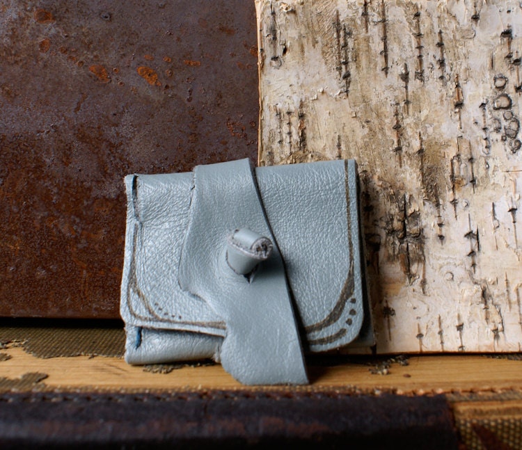 2 x 2 Square Business Card Holder in Blue Slate Leather