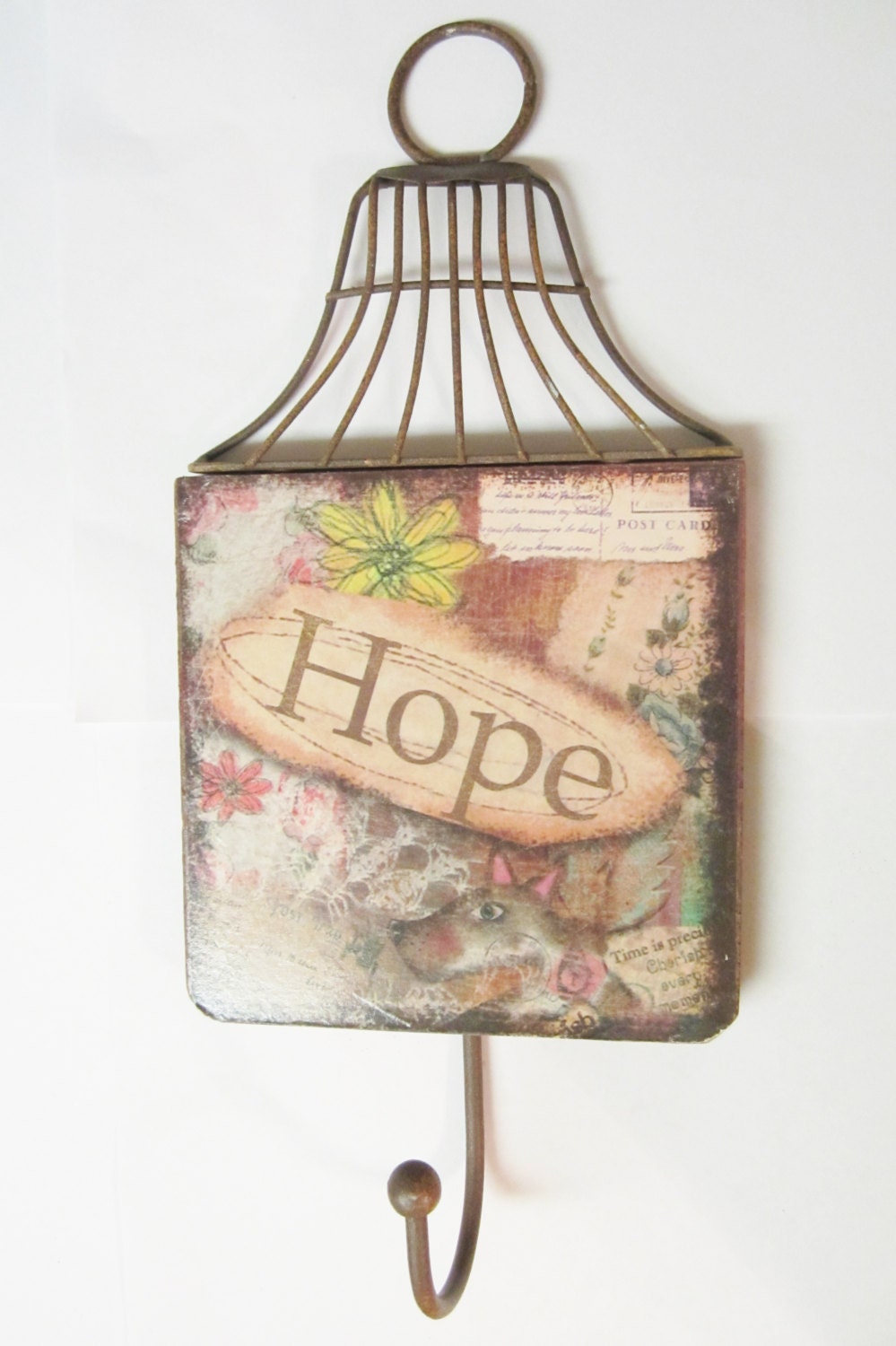 Wall Hanging, Shabby Chic Wall Hanging, VIntage Wall Art, Vintage Hook, Shabby Chic Hook, Hope Hook, by theemae74 on etsy