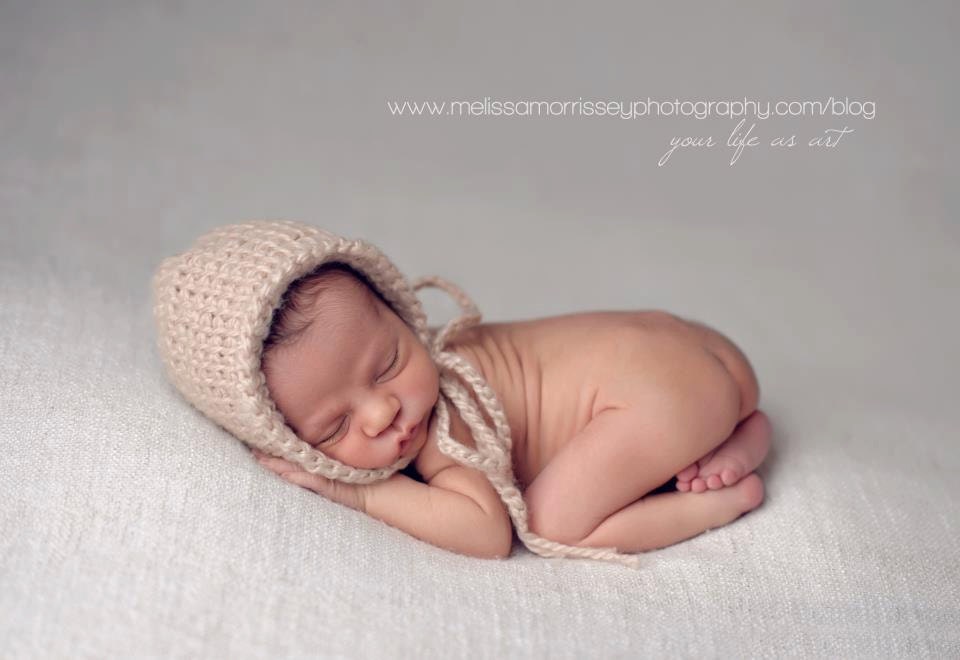 Newborn Bonnet Pixie Photo Prop: Crochet Baby Hat, Boy or Girl Photography Props