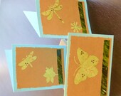 Spring Silouhette - stationery set of 8 blank greeting cards, note card, notecards, pastel blue grass green and kraft brown, simple design