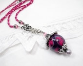 Pink Bead Lariat Necklace Beaded Jewelry Swarovski Crystal Polymer Clay Antique Silver Victorian Boho Seed Bead Women Mother's Day