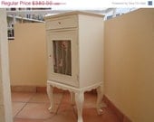 EVERYTHING HALF PRICE French shabby chic,vintage wood,bedside table/cabinet/nightstand/pot cupboard-shabby roses fabric/shaped legs.