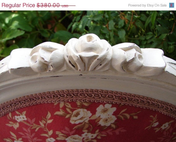 SALE 40% OFF EVERYTHING original French Antique Chair,Carved roses & Cherubs upholstery,chippy white paint.Paris Apartment