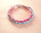 Mix and Match Silver Beaded Bracelets, Delicate Pink and Blue Bead Bracelet, Braided Bracelet