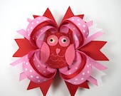 Owl Hair Bow - Red Hair Bow - Pink Hair Clip - Hair Bow - Red and Pink Hair Bow - Owl