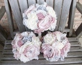 Fabric Bouquet Package/Vintage Inspired Shabby Chic Bouquets with Pearls and Rhinestones