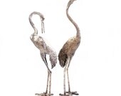 Huge Hollywood Regency Silvered Bronze Pair GARDEN CRANES. 1970s