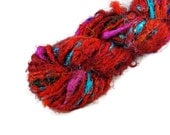 Recycled Sari Silk Yarn Red, valentines day, gift for her, gift for crafter