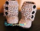 Crochet Ugg inspired Baby Boots Grey (Black sole & Buttons)