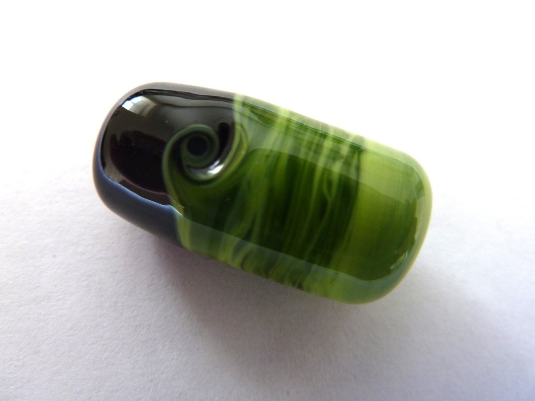 handmade lampwork focal bead, green and black