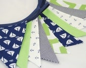 Bright and Cheerful Bunting - NAUTICAL in Navy & Green - The perfect decoration for Parties, Playrooms and Bedrooms