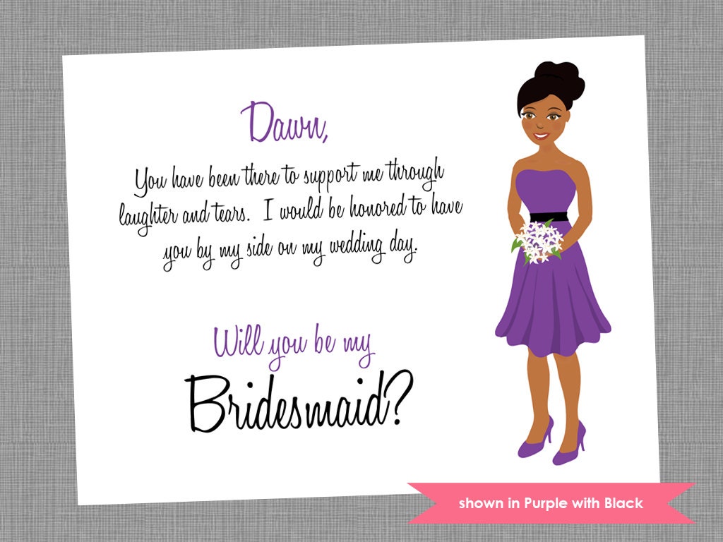 Will You Be My Bridesmaid Card - Personalized Bridal Party Printed Note Card - Colors Customizable Il_570xn