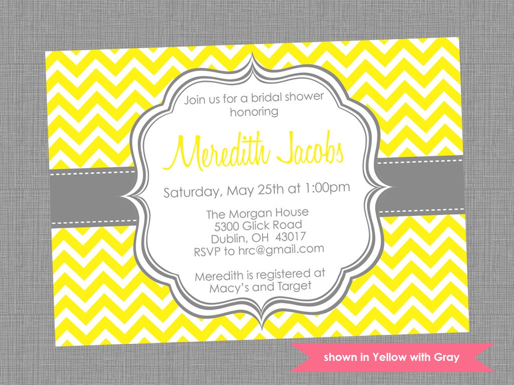 Printable Bridal Shower Invitation - Shower Themed Chevron Invite - Colors and Text Customizable Il_570xn