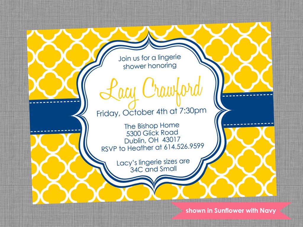 Printable Lingerie Shower Invitation - Shower Themed Quatrefoil Invite - Colors and Text Customizable Il_570xn