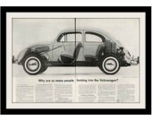 VOLKSWAGEN Beetle Bug 1960 Photo Ad "Looking" Vintage VW Advertising Wall Art Decor Print