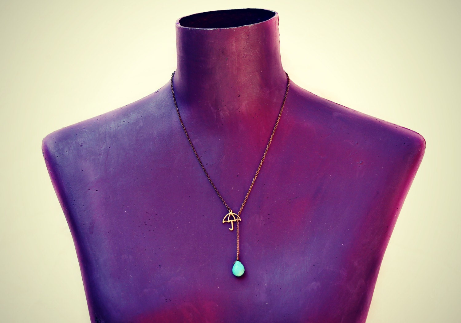 umbrella necklace with turquoise drop, turquoise necklace, rain necklace, unique necklace, vintage style necklace
