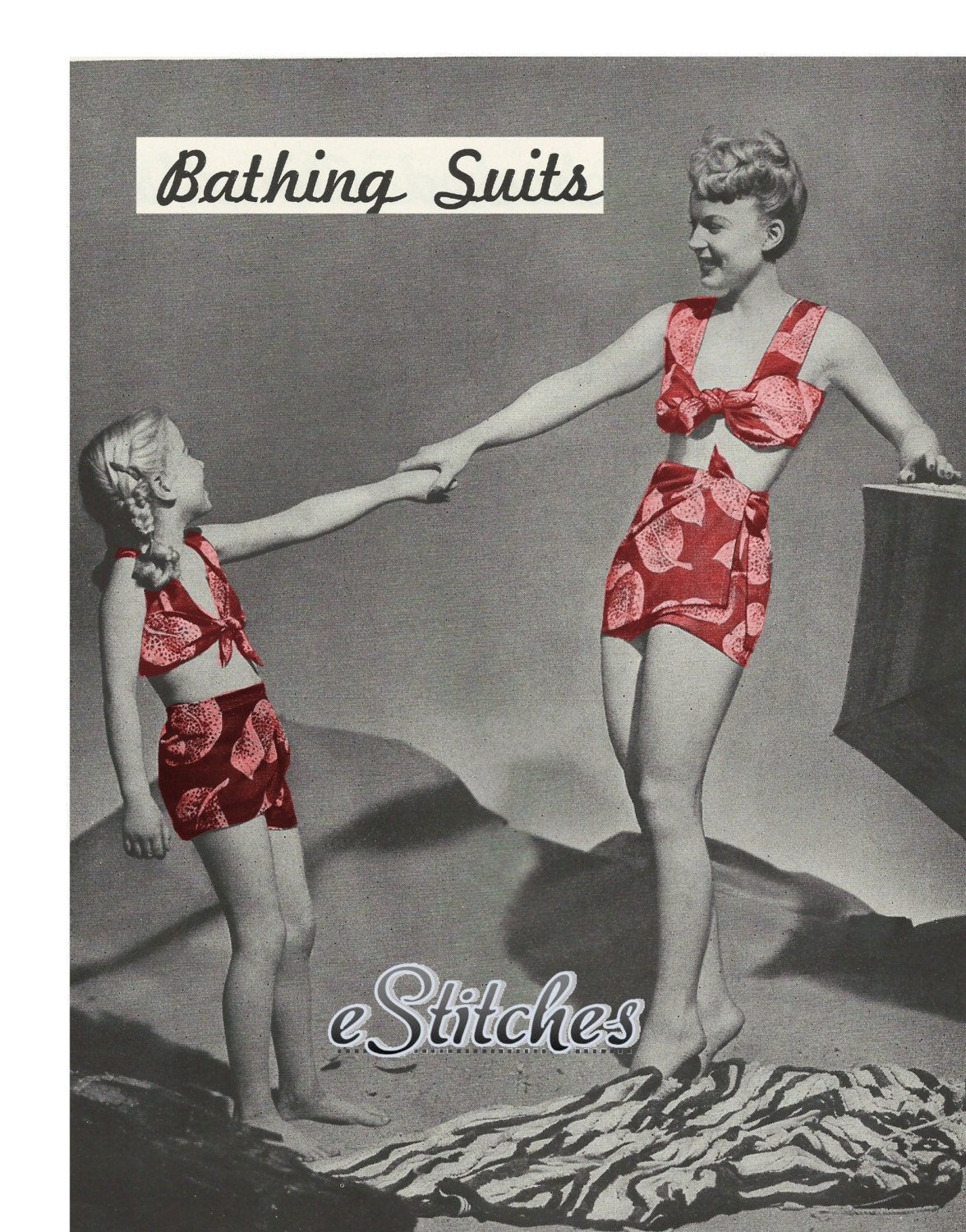 1940s Bathing Suits with Sarongs for Ladies and Girls - Sewing pattern PDF 3621