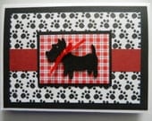 Black Scottish Terrier dog Handmade Greeting Card with paw prints - blank any occasion or to welcome a new dog