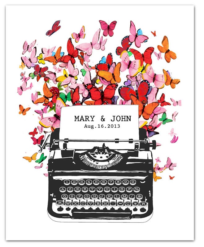 Mr and Mrs -  Personalized ART Print 8" x 10"   VintageTypewriter, words, pop art, posters with typewriters, wedding, anniversary