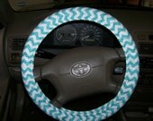 Aqua Chevron Steering Wheel Cover