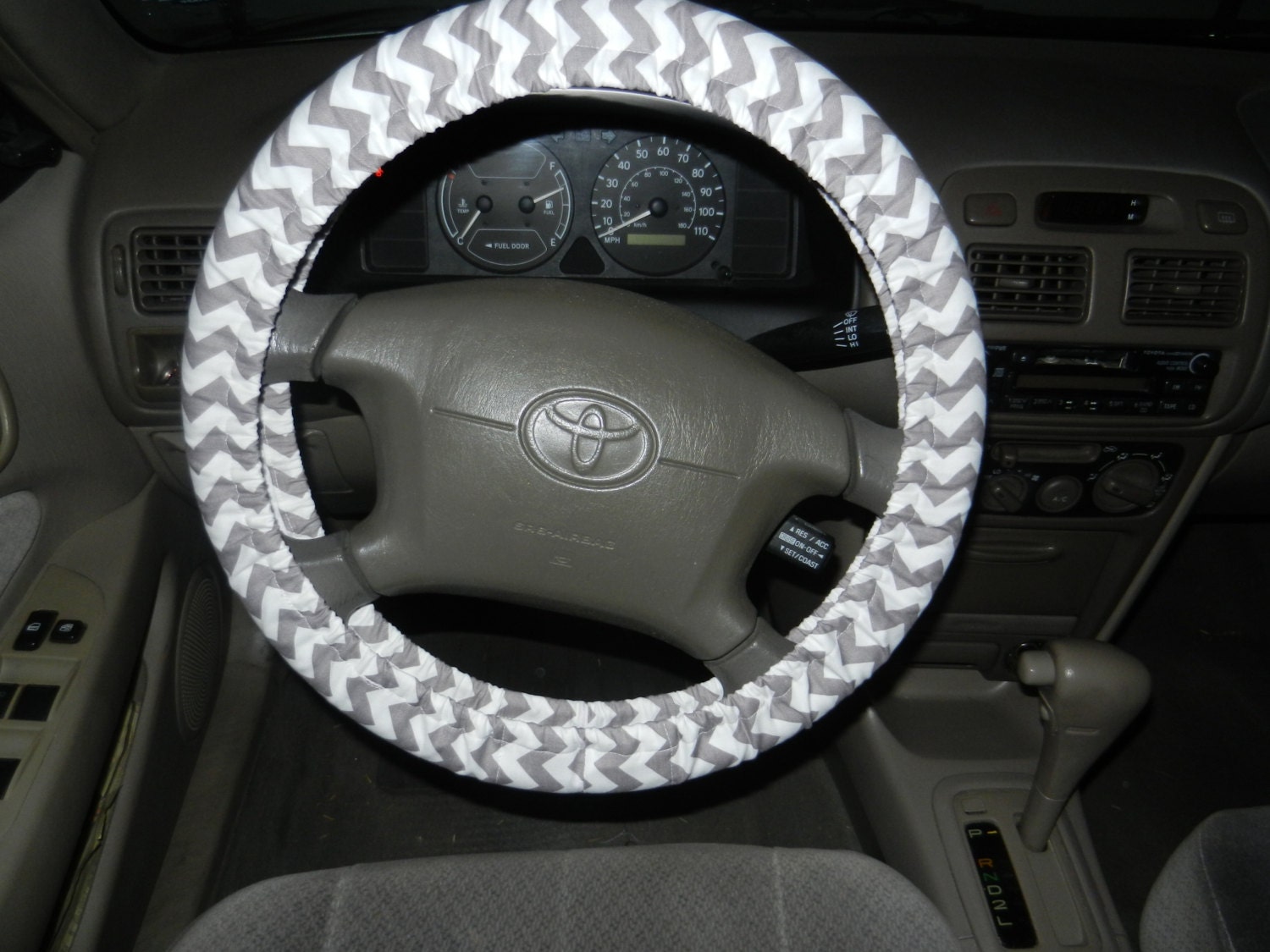 Gray and White Chevron Steering Wheel Cover