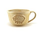 Ceramic Mug with a Sheep:  Large Cream Soup Bowl for Cafe au Lait, Unique Pottery Gift for Her, Unusual Gifts by MiriHardyPottery - MiriHardyPottery