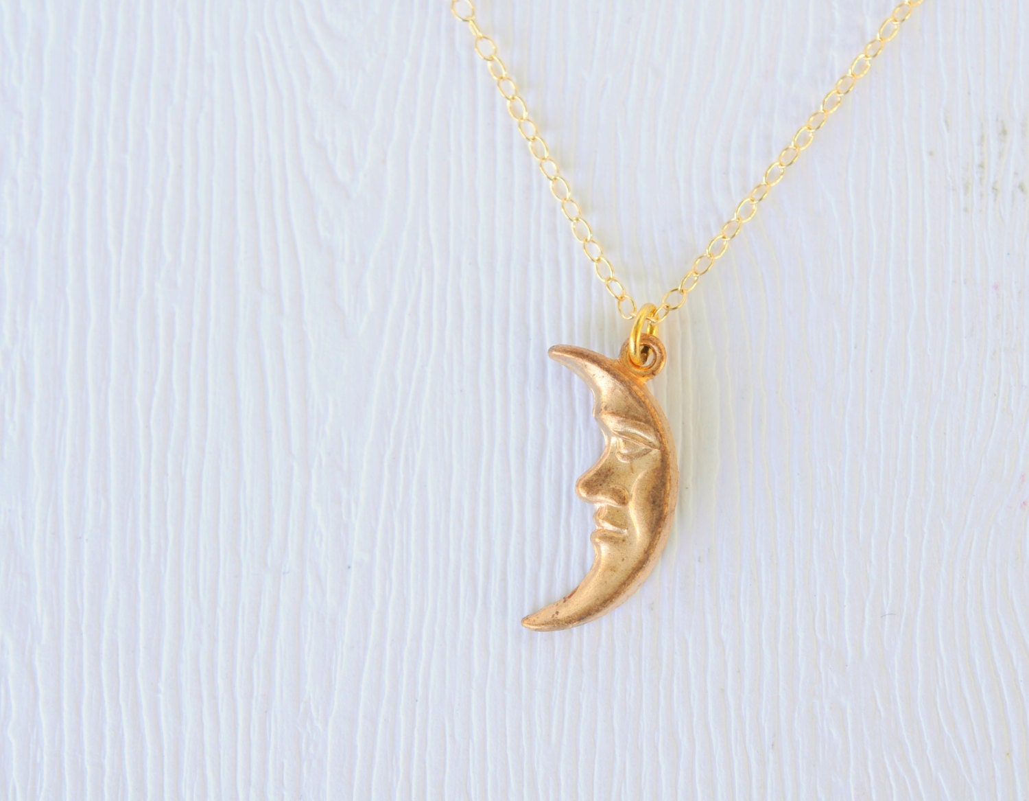 1960's vintage brass charm / gold filled necklace // Man in the MOON