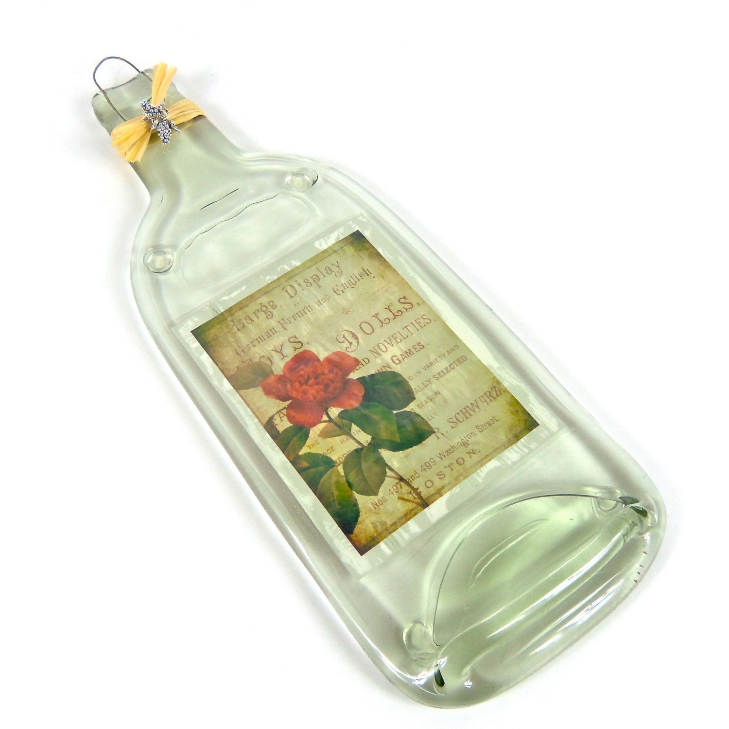 Recycled Wine Bottle Serving Tray / Wall Decor - Vintage Botanical Postcard  I