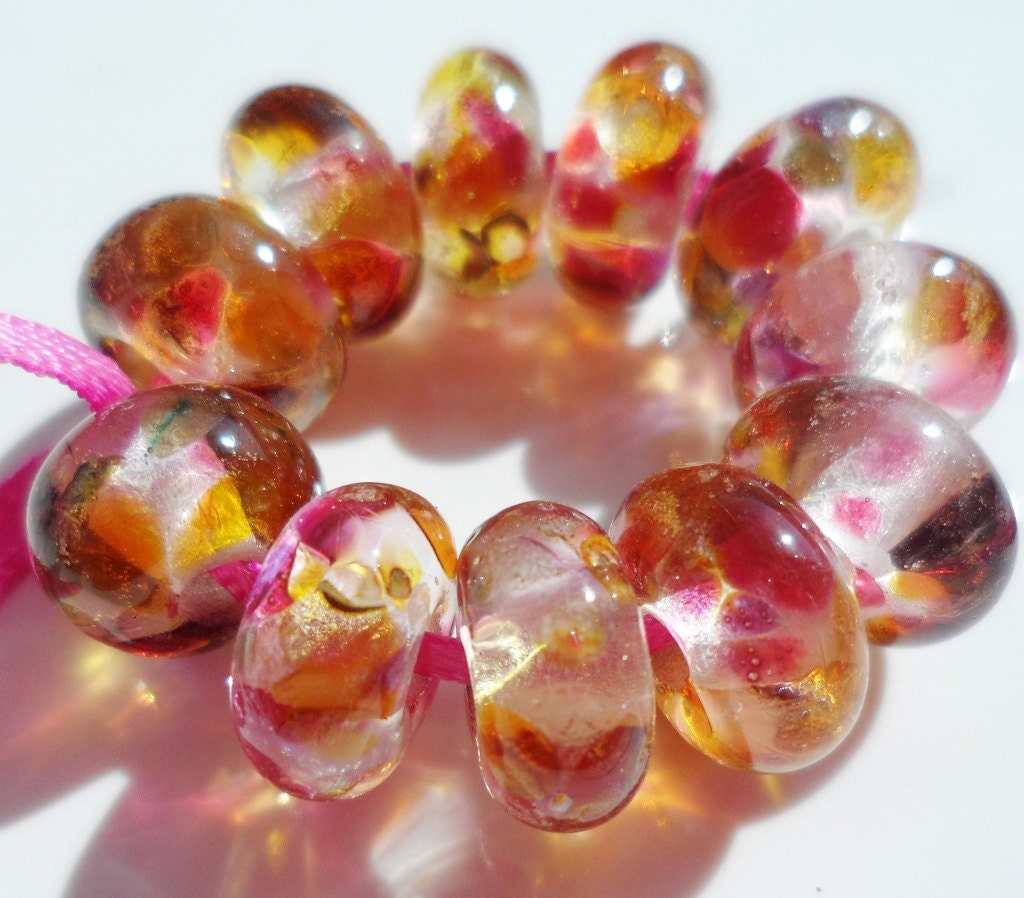 Summer leaves - handmade lampwork bead set