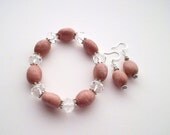 Chunky Natural Pink Stone Beaded Stretch Bracelet and Earring Set