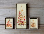 Three vintage floral wall hangings / dried flowers / cottage chic / modern Victorian / Switzerland / rustic home decor / cabin decor / red