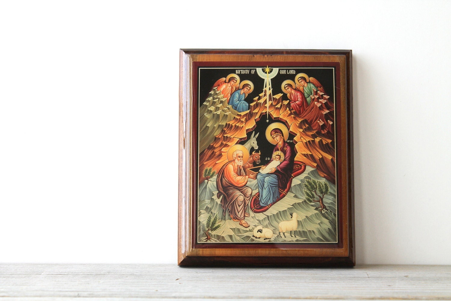 Vintage religious icon / wall decor / Nativity image / Byzantine style / religion / collectible