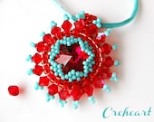 Handmade Beadwork with Swarovski Crystal Pendant - Red Siam