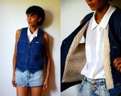 Vtg Wrangler Shearling Dark Denim Button Down Vest