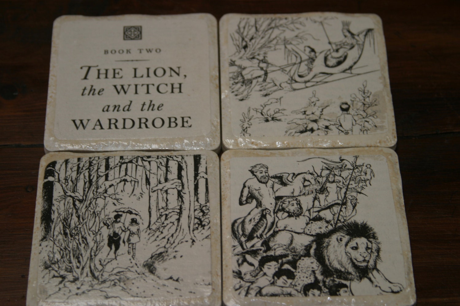 Narnia Stone Tile Drink Coaster Narnia The Lion The Witch and The Wardrobe Book Page Upcycled
