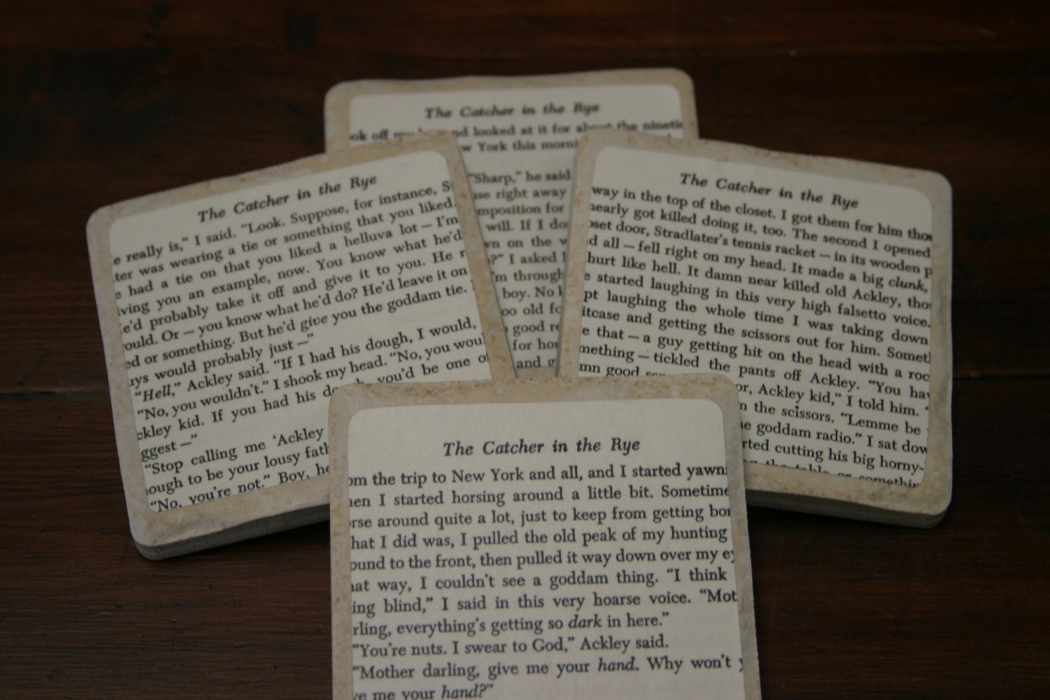 Stone Tile Drink Coaster Made With Pages from The Catcher in the Rye Upcycled Book Page Art