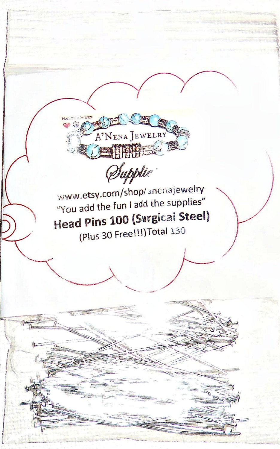 Only 7.99 Head Pins 100 Count (Plus 30 free) Total 130  2 inches long  24 Gauge, hypoallergenic Surgical Steel to Make Earrings