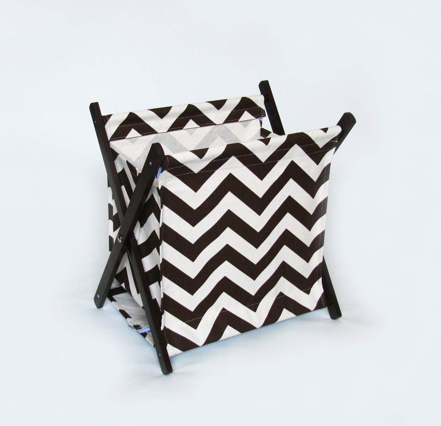 Brown & Cream Chevron Stripe Pet Toy Hamper with frame